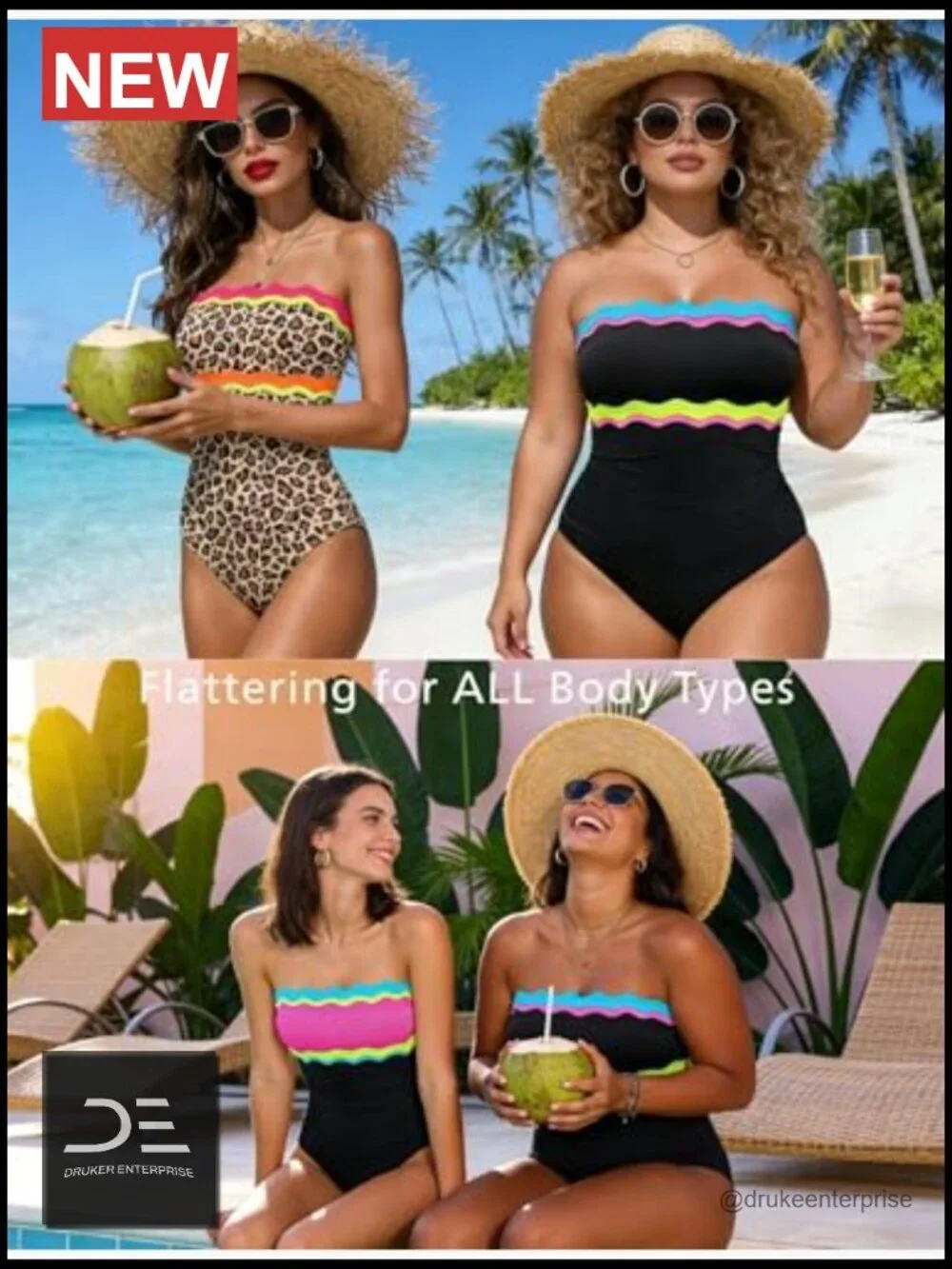 Tummy Control Strapless Bandeau One Piece Swimsuit Neon